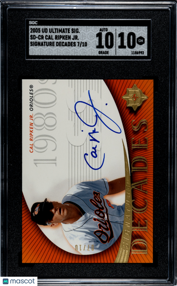 2005 Upper Deck Ultimate Signatures Cal Ripken JR. #SD-CR SIG. Decades SGC 10 Auto 10