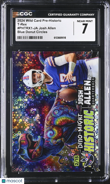 2024 Wild Card Pre-Historic Josh Allen Football Trading Card Blue Donut Circles /15 CGC 7 T-Rex #PHTRX1-JA