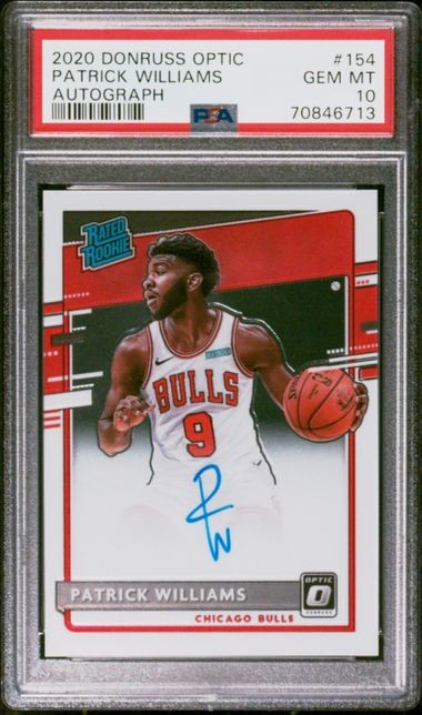 2020 Panini Donruss Optic 154 Patrick Williams Rated Rookie Autograph PSA 10 On Card POP 5