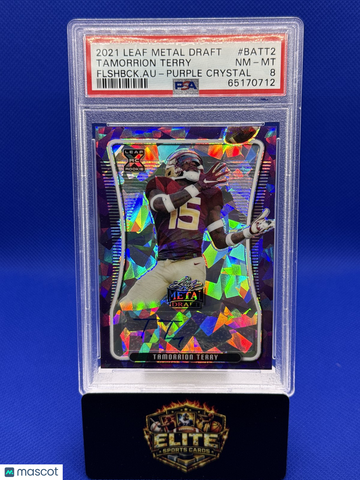 2021 Leaf Metal Draft Tamorrion Terry #BA-TT2 Flashback Autographs Purple Crystal SN AU RC PSA 8