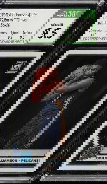 2019-20 ZION WILLIAMSON #158 DONRUS OPTIC ROOKIE CARD  CSG 9.5 GEM MINT PELICANS