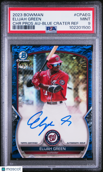 2023 Bowman Chrome Prospect Autographs Elijah Green #CPAEG Blue Crater Ref /150 PSA 9