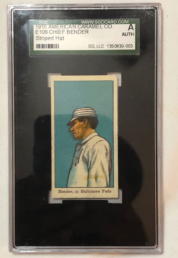 1915 AMERICAN CARMEL CO.,E106  CHIEF BENDER, STRIPED HAT AUTHENTIC 