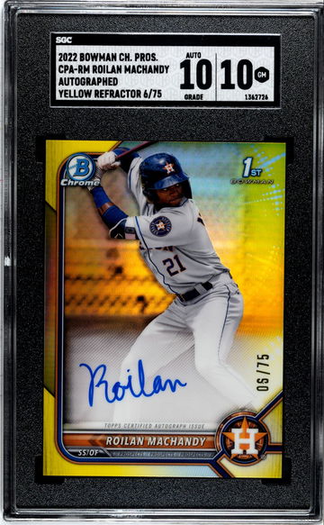 2022 Bowman Chrome Prospects Roilan Machandy Autographed Yellow Refractor