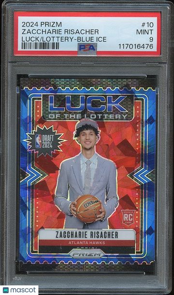 2024-25 Panini Prizm Zaccharie Risacher #10 Blue Ice Prizm Parallel/Variety Rookie Insert PSA 9