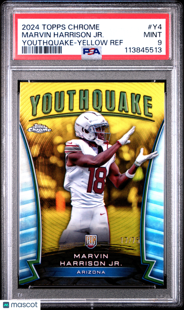 2024 Topps Chrome Youthquake Marvin Harrison JR. #Y4 Yellow Ref /75 PSA 9