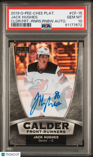 2019 O-Pee-Chee Platinum Calder Front-Runners Rainbow Autograph Jack Hughes #CF-15 Cldr. FRT. Rnrs. Rnbw. Autograph PSA