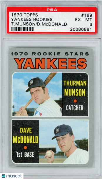 1970 Topps Yankees Rookies #189 T. Munson D. Mcdonald PSA 6