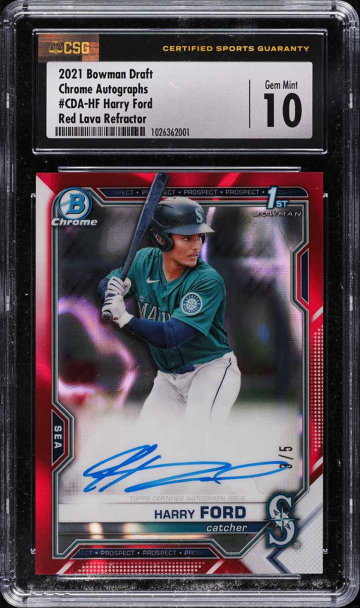 Harry Ford 2021 Bowman Chrome Draft Red Lava Refractor #/5 , CSG 10, 10 Auto