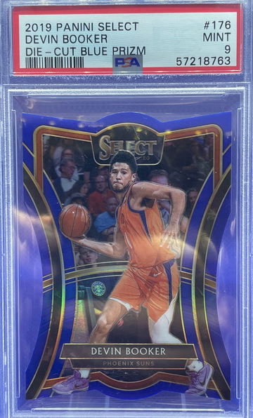 2019 PANINI SELECT BLUE PRIZM DIE-CUT PREMIER DEVIN BOOKER /249 #176 PSA 9 MINT