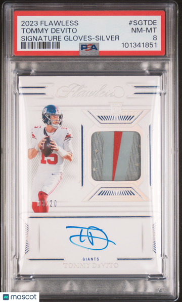 2023 Flawless Tommy Devito Rookie Signature Gloves Silver /20 PSA 8
