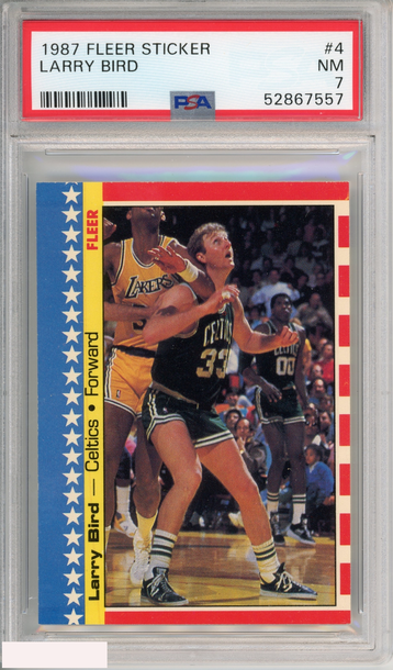 1987 FLEER STICKER LARRY BIRD #4 HOF BOSTON CELTICS PSA 7 NM
