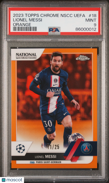 Lionel Messi 2023 Topps Chrome National UEFA Orange /25 PSA 9