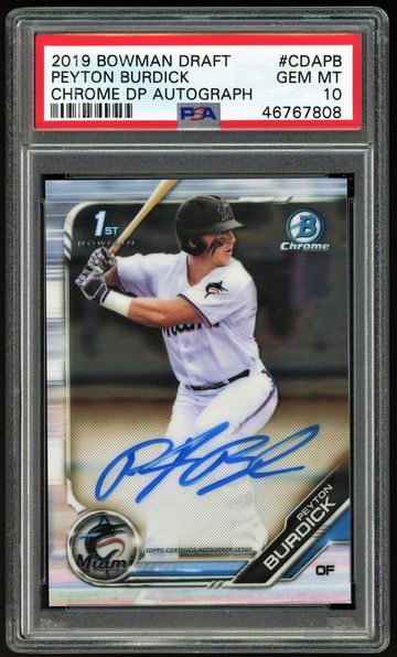 2019 Bowman Chrome PEYTON BURDICK Auto RC PSA 10 Autograph Miami Marlins Rookie