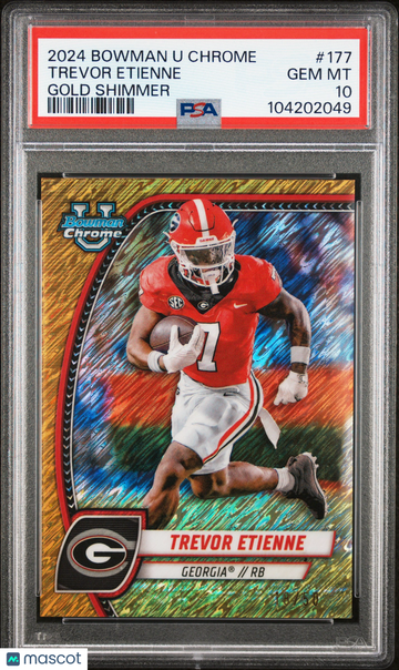 2024 Bowman University Chrome Trevor Etienne #177 Gold Shimmer PSA 10