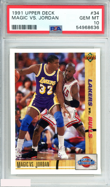 1991 UPPER DECK MAGIC VS  JORDAN #34 CHICAGO BULLS HOF PSA 10 GEM MT