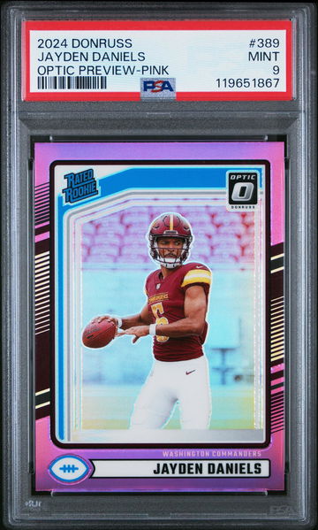 2024 Donruss Rated Rookie Optic Preview Pink Jayden Daniels #389 PSA 9