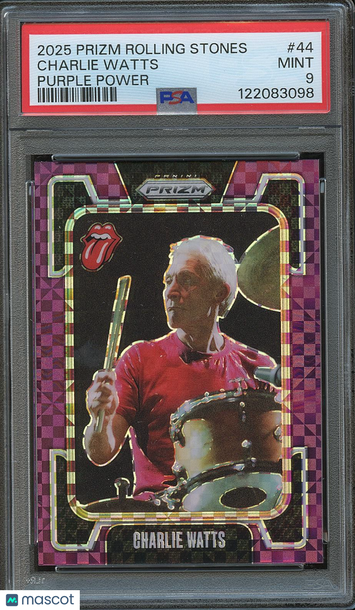 2025 2025 2025 Panini Prizm The Rolling Stones Charlie Watts #44 Purple Power Base Set PSA 9 9