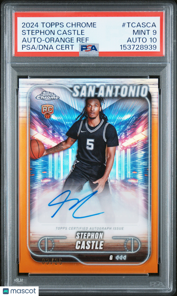 2024 Topps Chrome Topps Chrome Autographs Stephon Castle #TCASCA Orange Ref /25 PSA 9 Auto 10