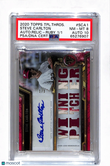 2020 Topps Triple Threads Autograph Relics Steve Carlton #SCA1 Autograph Relic Ruby /1 PSA 8 Auto 10