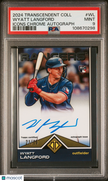 2024 Topps Transcendent Collection Transcendent Icons Chrome Autographs Wyatt Langford #WL /25 PSA 9