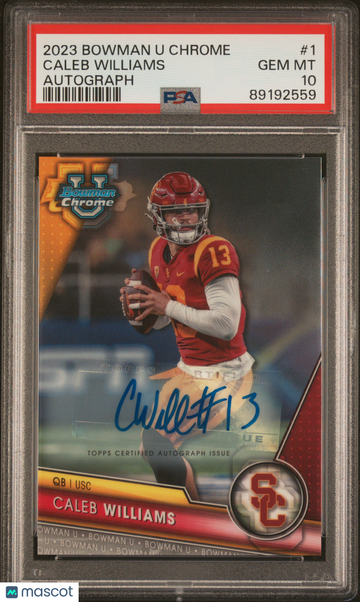 2023 Bowman University Chrome Caleb Williams #1 Autograph PSA 10