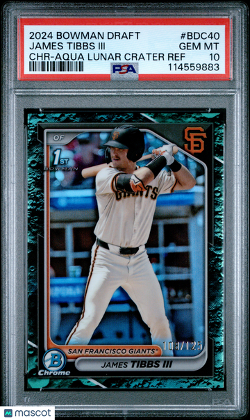 2024 Bowman Draft James Tibbs III #BDC40 CHR Aqua Lunar Crater Ref /125 PSA 10