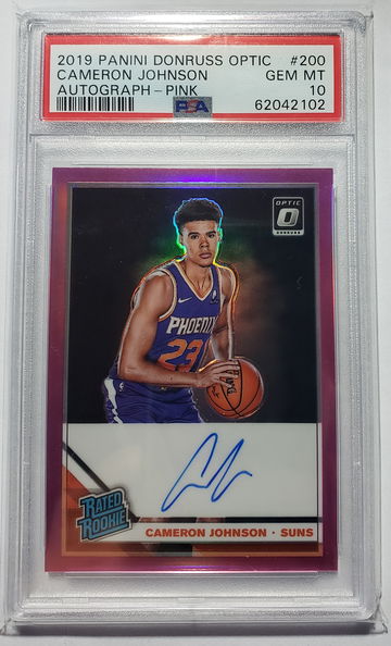 2019 Panini Optic Cameron Johnson Rated Rookie Pink /25 auto PSA 10
