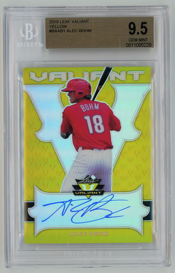 2018 Leaf Valiant Yellow Autograph /10 Alec Bohm BGS 9.5 w 10 Autograph Pop 3!!!