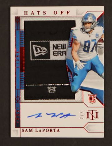 2023 Panini National Treasures Hats Off Sam LaPorta #RHO-SLA RC Patch Auto /7