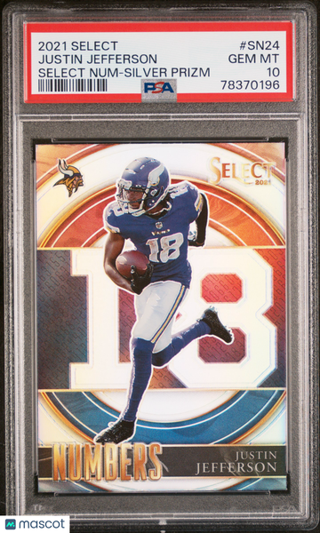2021 Panini Select Select Numbers Justin Jefferson #SN24 Silver Prizm PSA 10