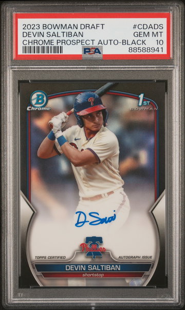 2023 Bowman Draft Chrome Autograph Black Refractor Devin Saltiban #CDADS /75 PSA 10