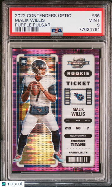 2022 Panini Contenders Optic Malik Willis #86 Purple Pulsar PSA 9