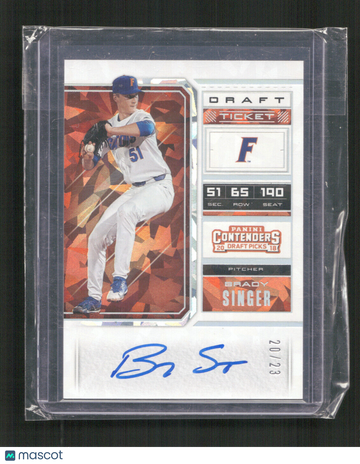 2018 Panini Contenders Draft Picks Brady Singer #1 RPS Draft Ticket Variation Autographs Cracked Ice AU,SN