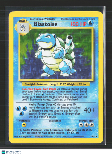 1999 Base Set Blastoise Holo Rare #2/102