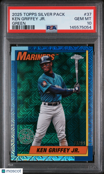 2025 Topps Silver Pack 1990 Chrome Promo Ken Griffey JR. #37 Green /99 PSA 10