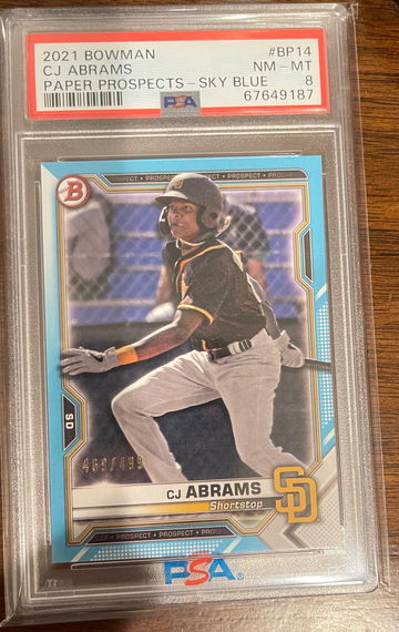 2021 Bowman Draft CJ Abrams Sky Blue Paper /499 San Diego Padres BP-14 psa 8