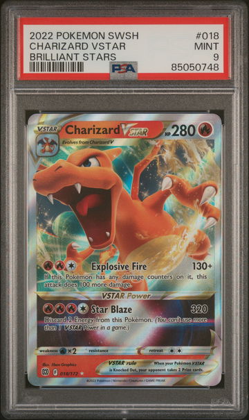 2022 Pokemon Sword and Shield Brilliant Stars Charizard Vstar #18 PSA 9