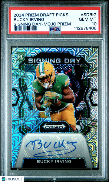 2024 Panini Prizm Draft Picks Signing Day Bucky Irving #SDBIG Mojo PSA 10
