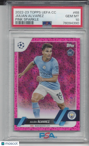 2022 Topps UEFA Club Competitions Julian Alvarez #68 Pink Sparkle PSA 10