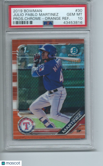 2019 Bowman Prospects Chrome Julio Pablo Martinez #30 Pros. Chrome Orange Refractor PSA 10