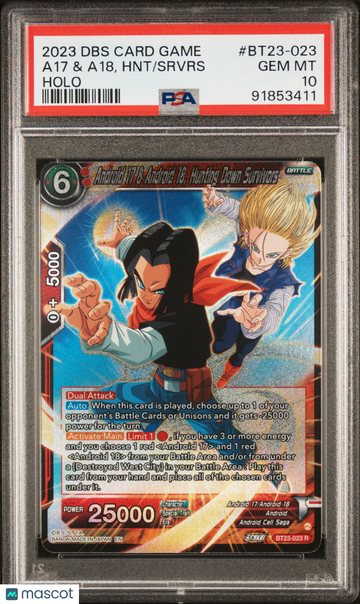 2023 Dragon Ball Super Card Game Series 23 Perfect Combination A17 & A18, HNT Holo PSA 10 #BT23-023