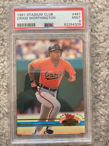 1991 Stadium Club Craig Worthington PSA Mint 9 error on card