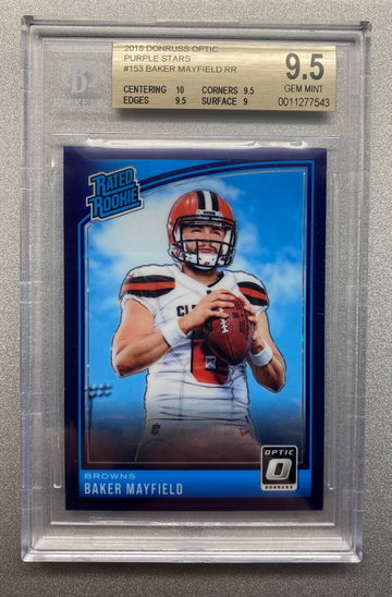 BAKER MAYFIELD 2018 OPTIC PURPLE STARS ROOKIE #/25 BGS 9.5 