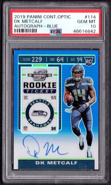 DK Metcalf 2019 Panini Contenders Optic RC Autograph Blue /75 POP 1 