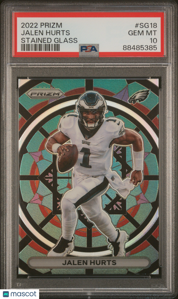 2022 Panini Prizm Jalen Hurts #SG18 Stained Glass Short Print Parallel/Variety Insert PSA 10