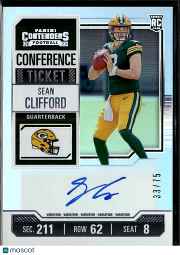 Sean Clifford 2023 Panini Contenders Football Conference Ticket RC Auto Variation /75 Green Bay Packers