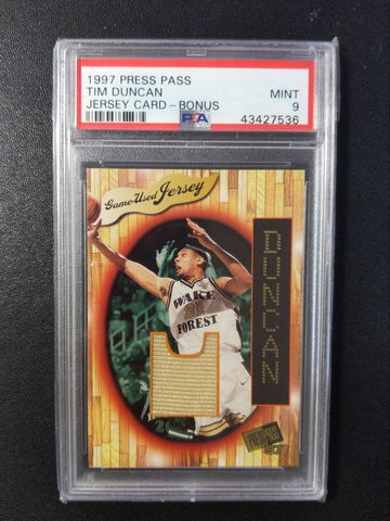 1997 Press Pass Tim Duncan Jersey Card Bonus 123/400 PSA 9
