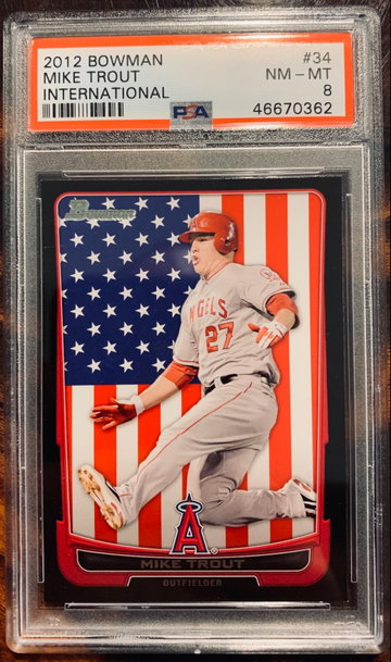 2012 Bowman International SPP Mike Trout PSA 8, The American Flag card