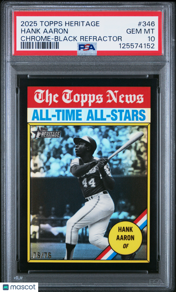 2025 Topps Heritage Hank Aaron #346 Chrome Black Refractor /76 PSA 10